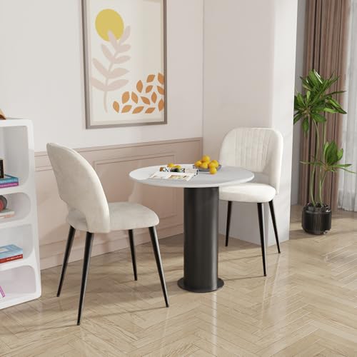 PIPIPOXER Esszimmerstühle 2er Set Esszimmerstuhl Wohnzimmerstuhl mit Rückenlehne,Küchenstuhl mit Sitzfläche aus Samtstoff und Schwarze Metallbeine,Beige Weiß von PIPIPOXER