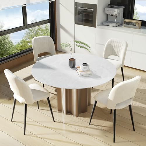 PIPIPOXER Esszimmerstühle 4er Set Esszimmerstuhl Wohnzimmerstuhl mit Rückenlehne,Küchenstuhl mit Sitzfläche aus Samtstoff und Schwarze Metallbeine,Beige Weiß von PIPIPOXER