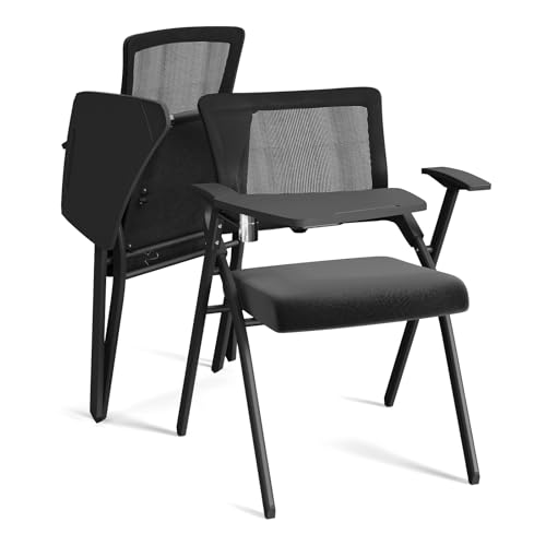 PIPIPOXER Klappbarer Bürostuhl mit Schreibunterlage und Armlehnen, mit Rückenlehne, für Wohnzimmer, Büro, Esszimmer, schwarz (2er Set) von PIPIPOXER