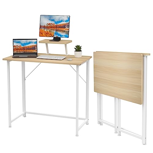 PIPIPOXER Klappbarer Computertisch mit Monitorablage 80x45x75cm, Klappbarer Schreibtisch PC Tisch Computertisch, Computer Schreibtisch, Bürotisch Schreibtisch Holz Officetisch fürs Büro, Holz Farbe von PIPIPOXER