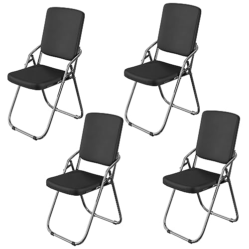 PIPIPOXER Klappstuhl Essstühle Klappstühle,4er Set Klappstühle aus Leder und Stahlrahmen,Stabiler Klappstuhl Furniture Konferenzstuhl für Gäste oder Veranstaltung im Freien 40x21x85cm Schwarz von PIPIPOXER