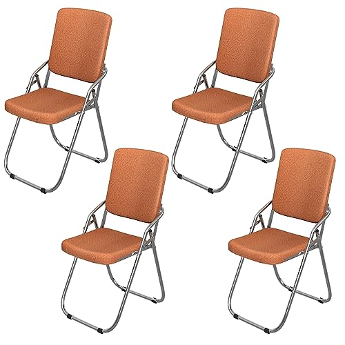 PIPIPOXER Klappstuhl Essstühle Klappstühle,4er Set Klappstühle aus Leder und Stahlrahmen,Stabiler Klappstuhl Furniture Konferenzstuhl für Gäste oder Veranstaltung im Freien Orange 40x21x85cm von PIPIPOXER