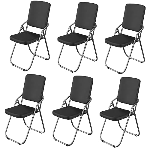 PIPIPOXER Klappstuhl Essstühle Klappstühle,6er Set Klappstühle aus Leder und Stahlrahmen,Stabiler Klappstuhl Furniture Konferenzstuhl für Gäste oder Veranstaltung im Freien 40x21x85cm Schwarz von PIPIPOXER