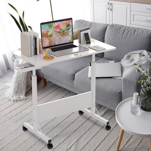 PIPIPOXER 80x40cm Klapptisch Laptoptisch höhenverstellbarer 64-89cm Schreibtisch Faltbar Computertisch mit drehbarer Rollen, Kartenschlitz und Schubladen für Schlafzimmer, Büro, Weiß von PIPIPOXER