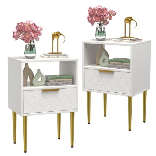 PIPIPOXER Nachttisch 2er Set, Nachtschrank mit 1 Schublade und 1 Offenem Fach, 40x30x57cm Holz Modern Nachtkommode mit Massivholzfüßen, Weiß Beistelltisch Boho Nachtkommode für Schlafzimmer PIPIPOXER Nachttisch 2er Set, Nachtschrank mit 1 Schublade und 1 Offenem Fach, 40x30x57cm Holz Modern Nachtkommode mit Massivholzfüßen, Weiß Beistelltisch Boho Nachtkommode für Schlafzimmer von PIPIPOXER