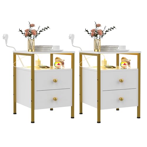 PIPIPOXER Nachttisch 2er Set Beistelltisch mit Ladestation, Sofatisch mit 2 Schubladen und USB-Anschluss und Steckdose, Stabil und Robust, Nachttisch LED für Kleine Räume, Wohnzimmer, Weiß,40x40x61cm PIPIPOXER Nachttisch 2er Set Beistelltisch mit Ladestation, Sofatisch mit 2 Schubladen und USB-Anschluss und Steckdose, Stabil und Robust, Nachttisch LED für Kleine Räume, Wohnzimmer, Weiß,40x40x61cm von PIPIPOXER