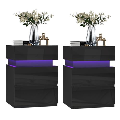 PIPIPOXER 2er Set Nachttisch mit LED-Beleuchtung, Nachttisch Schwarz Hochglanz Beistelltisch, Einstellbare Farben, Sofatisch 3 Schubladen, Nachtschrank Schlafzimmer, 35x40x55cm, Schwarz PIPIPOXER 2er Set Nachttisch mit LED-Beleuchtung, Nachttisch Schwarz Hochglanz Beistelltisch, Einstellbare Farben, Sofatisch 3 Schubladen, Nachtschrank Schlafzimmer, 35x40x55cm, Schwarz von PIPIPOXER