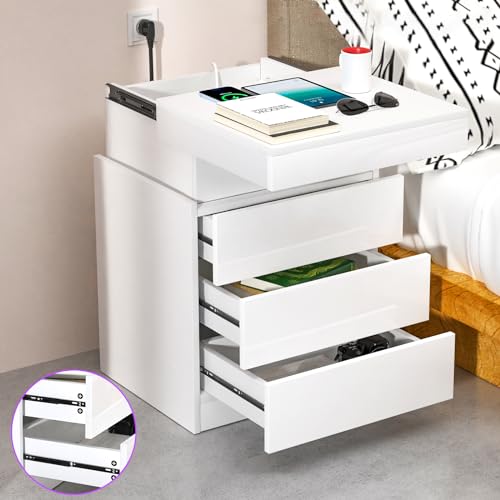 PIPIPOXER Nachttisch mit LED Licht und Steckdose,Nachttisch Weiß Hochglanz mit Schiebeschublade und Schiebedeckel,Nachttische mit 3 Schubladen Nachtschrank 45x40x67cm Weiß PIPIPOXER Nachttisch mit LED Licht und Steckdose,Nachttisch Weiß Hochglanz mit Schiebeschublade und Schiebedeckel,Nachttische mit 3 Schubladen Nachtschrank 45x40x67cm Weiß von PIPIPOXER