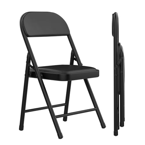 PIPIPOXER PU Klappstuhl Klappstühle Starker Metallrahmen Campingstuhl Faltbarer Stuhl Bürostuhl Platzsparender Schreibtischstuhl für Home Office, Gästezimmer, Konferenzraum, Schwarz (Schwarz, 2PC) von PIPIPOXER