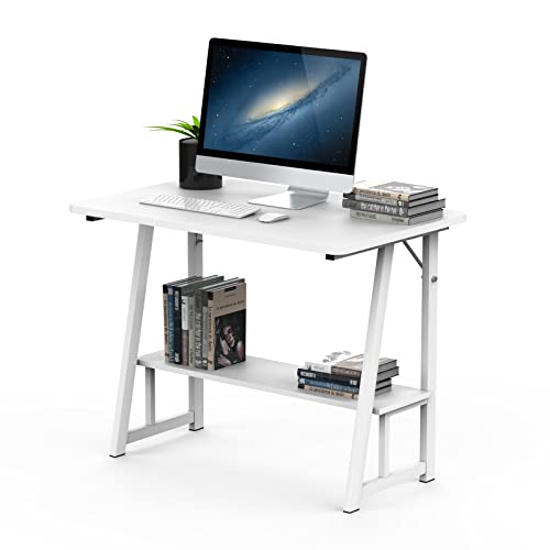 PIPIPOXER Schreibtisch Computertisch Laptoptisch, 80x50cm Großer Bürotisch,PC Tisch Arbeitstisch Esstisch Desktop aus Holz und mit Z Type Metallrahmen für Schlafzimmer oder Büro(Weiß) von PIPIPOXER