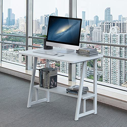 PIPIPOXER Schreibtisch Computertisch Laptoptisch, 80x50cm Großer Bürotisch,PC Tisch Arbeitstisch Esstisch Desktop aus Holz und mit Z Type Metallrahmen für Schlafzimmer oder Büro Weiß von PIPIPOXER