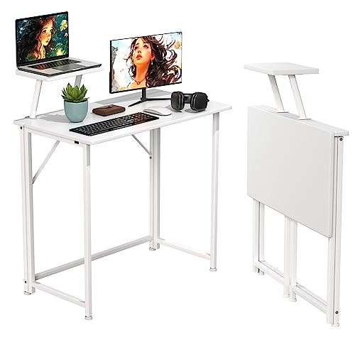 PIPIPOXER Schreibtisch Computertisch Laptoptisch Klapptisch, Faltbar Computertisch mit Monitorständer für Schlafzimmer,Büro,Bett,Sofa,Homeoffice,Arbeitszimmer(Weiß) 80x45x74cm von PIPIPOXER