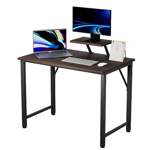 PIPIPOXER Schreibtisch mit Monitorablage, PC Tisch Computertisch 80x40x75cm, Computer Schreibtisch, Bürotisch Schreibtisch Holz Officetisch fürs Home, Stabil Laptop-Tisch Arbeitstisch, Schwarz+Braun von PIPIPOXER