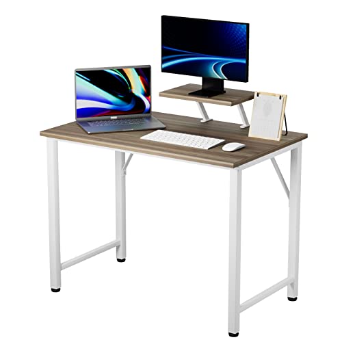 PIPIPOXER Schreibtisch mit Monitorablage, PC Tisch Computertisch 80x40x75cm, Computer Schreibtisch, Bürotisch Schreibtisch Holz Officetisch fürs Büro,Stabil Laptop-Tisch Arbeitstisch, Dark Holz Farbe von PIPIPOXER