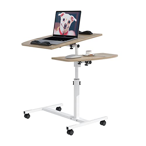 PIPIPOXER laptoptisch Höhenverstellbarer 61-95cm Schreibtisch Computertisch mit 40x40cm Tischplatte+40x20cm Mausablage und 4 drehbare 360 ° Räder für Computer,Laptop,Schlafzimmer,Büro,Bett Holzfarbe von PIPIPOXER