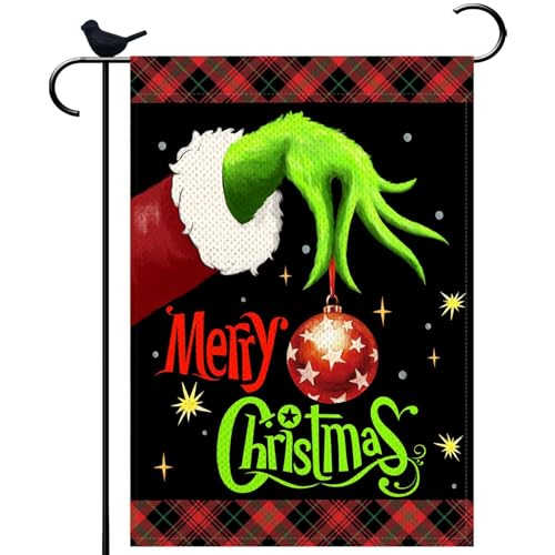 PIPISASA Grinch Weihnachtsdekorationen Weihnachten Winter Gartenflagge Grinch Outdoor Decor Sackleinen Vertikal 30,5 x 45,7 cm doppelseitig Xmas Garten Hof Rasen Party Außendekoration für Urlaub von PIPISASA