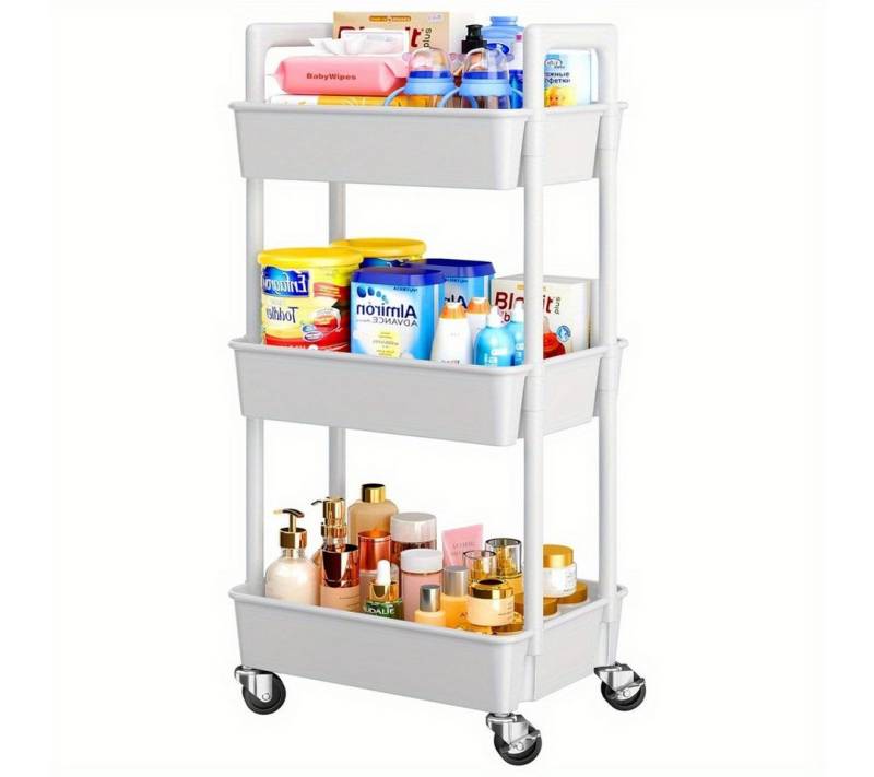 PIPISHELL Servierwagen - Kompakter Rollwagen mit 3 Ebenen, 34 x 26 x 81 cm, 360° Drehrollen mit Feststellbremse, werkzeugfreie Montage von PIPISHELL