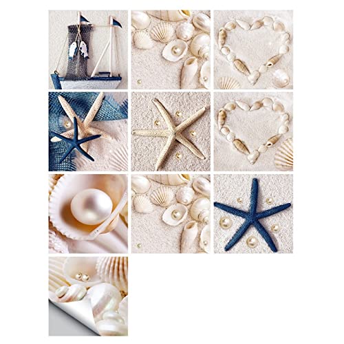 20 Stück Fliesenaufkleber Wandfliesen Aufkleber,Sommer Strand Seestern Muscheln,PVC Art wasserdichte abnehmbare Decals Home Decor,20x20cm von PIPISKY