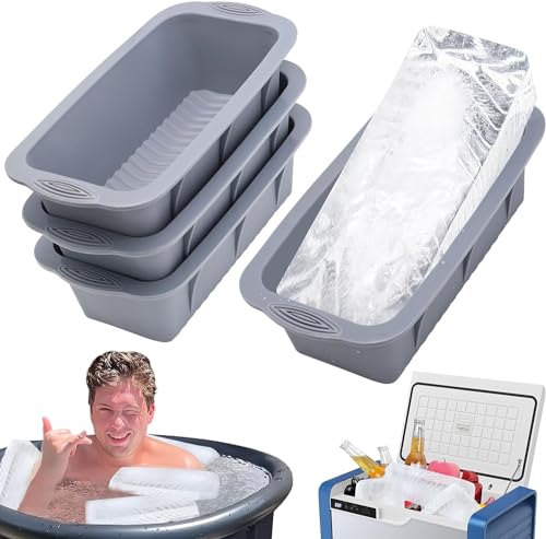 Große Eisblock-Form, 4 Stück Silikon-Eiswürfelformen, insgesamt 4,4 kg Eisblock für Kalttauchen oder Kühler, Eisformen für Eisbad, wiederverwendbare Eiswürfelform (grau, 4 Stück) von PIPITA