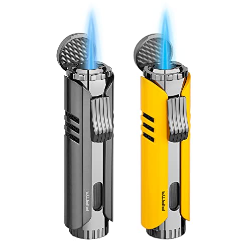PIPITA 2er-Pack Fackelfeuerzeug Winddicht Butangas Feuerzeug Jet Einflammiges Metallfeuerzeug, Einstellbare Flamme und nachfüllbares Brennmetallfeuerzeug (Butan Nicht enthalten) von PIPITA