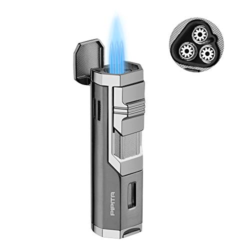 PIPITA Winddicht Fackel Feuerzeuge Sturmfeuerzeug 3 Jet Blauer Flammen Gas Nachfüllbar Metall Feuerzeuges mit Bohrer (Verkauft ohne Gas) PIPITA Winddicht Fackel Feuerzeuge Sturmfeuerzeug 3 Jet Blauer Flammen Gas Nachfüllbar Metall Feuerzeuges mit Bohrer (Verkauft ohne Gas) von PIPITA
