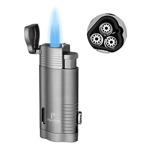PIPITA Sturmfeuerzeug mit Jetflamme, Feuerzeug für Taschenlampe, 3 Jet-Stabfeuerzeug Nachfüllbar Gas Feuerzeug aus Zinklegierung mit Locher (Butan Nicht im) von PIPITA