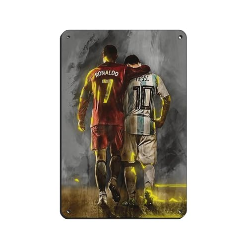 Cristiano Ronaldo und Lionel Messi Poster Fußball Poster Retro Poster Metall Blechschild Chic Art Retro Eisen Malerei Bar Menschen Höhle Cafe Familie Garage Poster Wanddekoration 20 x 30 cm von PIPIZA