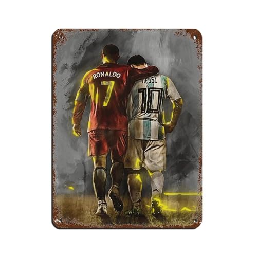 Cristiano Ronaldo und Lionel Messi Poster Fußball Poster Retro Poster Metall Blechschild Chic Art Retro Eisen Malerei Bar Menschen Höhle Cafe Familie Garage Poster Wanddekoration 30 x 40 cm von PIPIZA