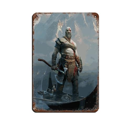 PIPIZA Game God of War Kratos Poster (8) Retro Metall Blechschild Chic Art Retro Eisen Malerei Bar Menschen Höhle Cafe Familie Garage Poster Wanddekoration 20 x 30 cm von PIPIZA