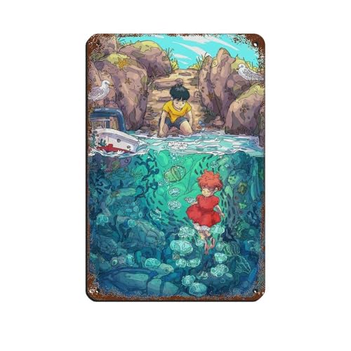 Studio Ghibli Ponyo Kunst - Modernes Retro-Poster, Metallblechschild, Schicke Wanddekoration für Bar, Café, Familie, Garage - 20 x 30 cm von PIPIZA