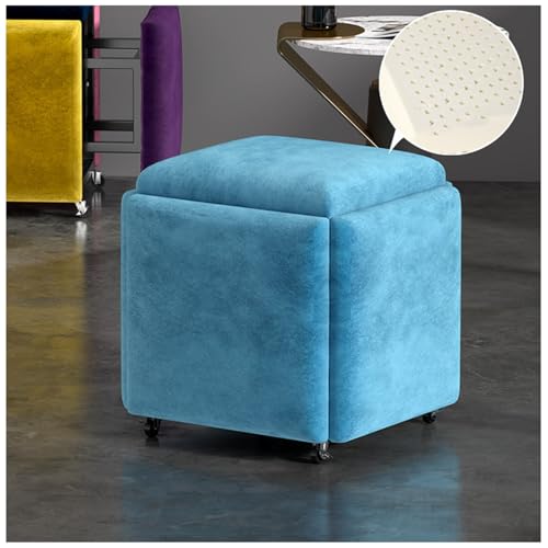 PIPOEI 5-in-1 Ottoman Würfelstuhl, Stapelbare Hocker von Multifunktionaler Quadratischer Stapelbarer Sofastuhl aus Flanell mit Rädern für Wohnzimmer, Esszimmer Sky Blue,18x18in von PIPOEI