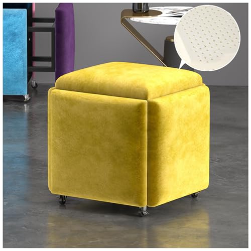 PIPOEI 5-in-1 Ottoman Würfelstuhl, Stapelbare Hocker von Multifunktionaler Quadratischer Stapelbarer Sofastuhl aus Flanell mit Rädern für Wohnzimmer, Esszimmer Yellow,14x14in von PIPOEI