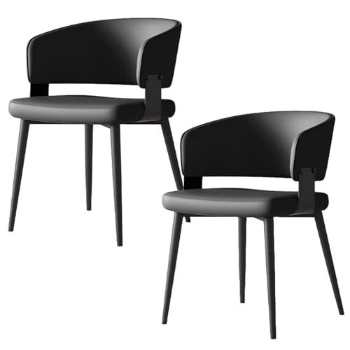 PIPOEI Esszimmerstühle 2er Set, Modernes Essstuhl mit hoher Rückenlehne, Ergonomischer Lounge-Küchen-Empfangsstuhl aus Metall, bequemer Lederstuhl mit Metallbeinen Black von PIPOEI