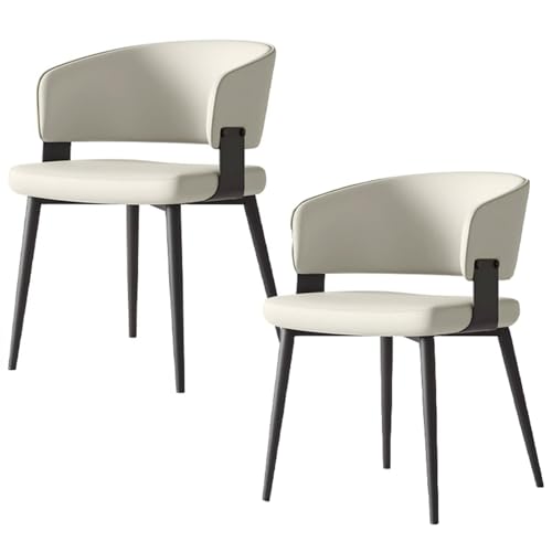 PIPOEI Esszimmerstühle 2er Set, Modernes Essstuhl mit hoher Rückenlehne, Ergonomischer Lounge-Küchen-Empfangsstuhl aus Metall, bequemer Lederstuhl mit Metallbeinen Off-White von PIPOEI