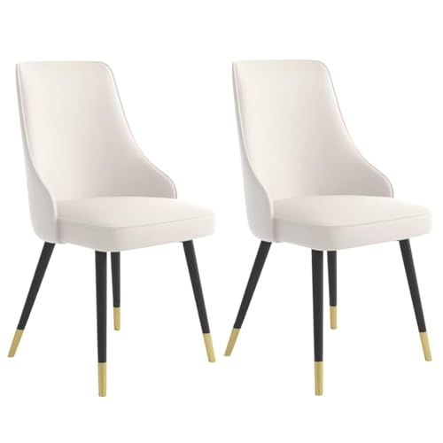 PIPOEI Küchenstuhl, Stühle Esszimmer, 2er Set, PU-Leder Esszimmerstuhl mit Metallbeinen, Polsterstuhl für Küche, Esszimmer, Schlafzimmer, Thekenstühle Off-White von PIPOEI