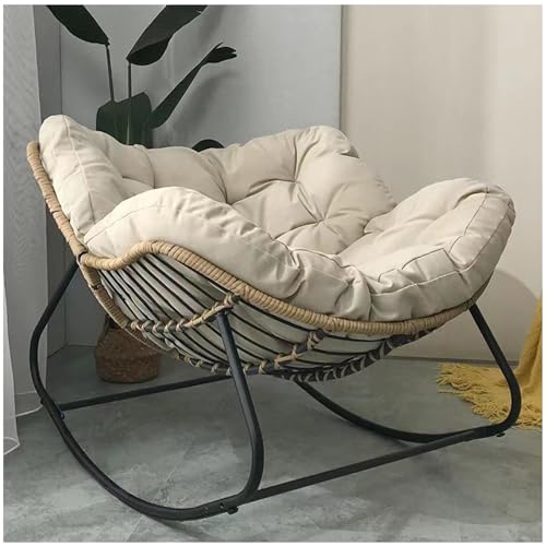 PIPOEI Schaukelstuhl für den Innen- und Außenbereich, Übergroßer Eierschaukelstuhl Bequemer Terrassen Liegestuhl Sessel aus Rattangeflecht für Veranda, Garten (Beige) von PIPOEI