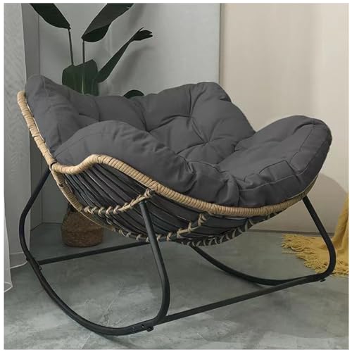 PIPOEI Schaukelstuhl für den Innen- und Außenbereich, Übergroßer Eierschaukelstuhl Bequemer Terrassen Liegestuhl Sessel aus Rattangeflecht für Veranda, Garten (Dark Grey) von PIPOEI