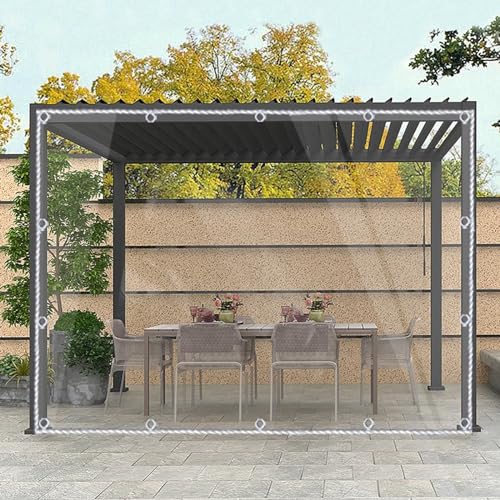 2m x 3.4m Transparente Pergola - Vorhänge for Den Außenbereich Seitenvorhang for Die Gartenterrasse wasserdichte PVC- Plane mit Ösen Schwerlast 0,35 mm Witterungsbeständigkeit, Anpassbar von PIPRE