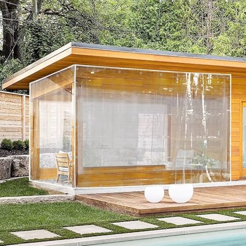 PIPRE 1.7m x 2m Plane Transparent mit Ösen, Outdoor PVC Trennvorhänge Planenvorhänge für Pavillons Pergola Balkone Gärten Klar Seitenteile Wetterfeste Plane (Color :Transparent) von PIPRE