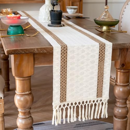 PIPRE- Boho Tischläufer Beige Leinen Tischläufer, Abwaschbar Vintage Makramee Tischläufer mit Quasten für Landhausstil Hochzeit Geburtstag Festlich Heim Küche Kaffee Tisch Dekoration, 30x275cm PIPRE- Boho Tischläufer Beige Leinen Tischläufer, Abwaschbar Vintage Makramee Tischläufer mit Quasten für Landhausstil Hochzeit Geburtstag Festlich Heim Küche Kaffee Tisch Dekoration, 30x275cm von PIPRE