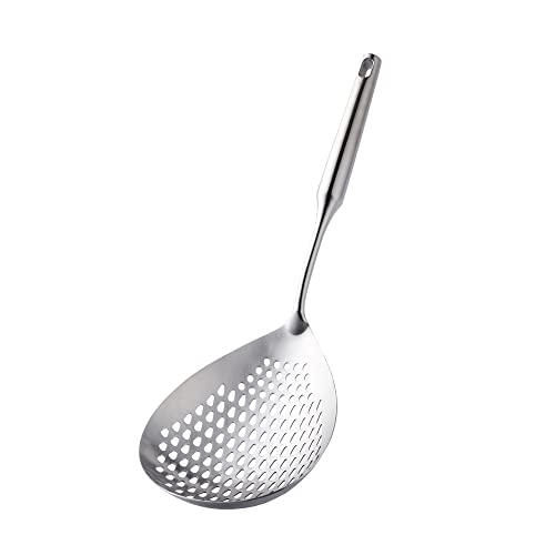 Abschäumer Schaumlöffel 304 Edelstahl, Nudelspinnensieb mit Griff Sieb-Schöpfkelle zum Braten Kochen, Metallfritteuse Schaufel Sieblöffel, Küchenabschäumkelle für Ölfilter von PIQIUQIU