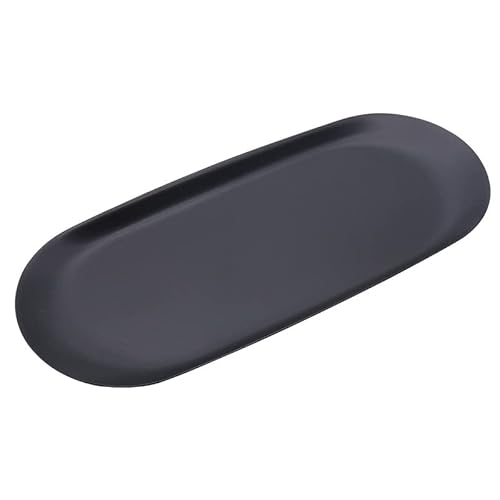 PIQIUQIU 1 Stück Schwarz Tablett, 23 x 9.5 cm Edelstahl Servierteller Ovale Kosmetik Dekotablett, Tee Schlüssel Brett Kerzen Teller, Dekoteller für Schmuck von PIQIUQIU