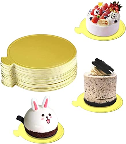 100 Stück 8cm Mousse Kuchen Bretter Gold Kuchenplatte Runde Kuchen Board Kuchenunterlagen von PIQIUQIU