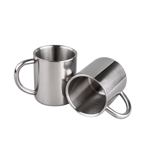 PIQIUQIU 2 Stück 220ml Edelstahl-Kaffeetasse mit Henkel Doppelwandige Becher Campingbecher zum Heiß- oder Kalthalten von Getränken Isolierte Reise-Kaffeetasse Wasserbecher von PIQIUQIU