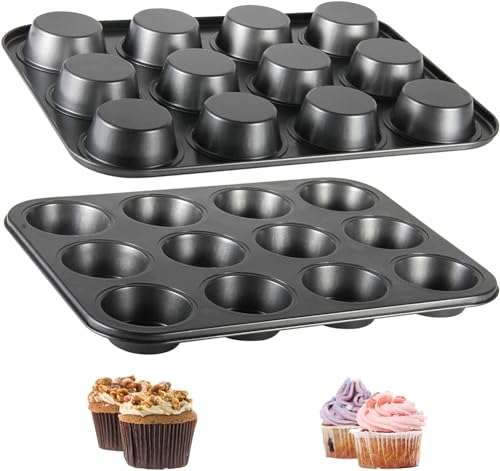 PIQIUQIU 2 Stück Große Muffinform Antihaft Muffin Pfannen, Cupcake Formen Backformen für Cupcakes Brownies Kuchen Pudding (35.3x26.2x3cm) von PIQIUQIU