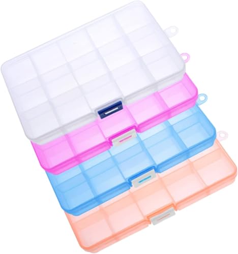 PIQIUQIU 4 Stück Aufbewahrungsbox Kunststoff Sortierbox mit 15 Fächern, 17,3 x 10 x 2,2 cm, für Schmuck und Kleinteile Handwerk, Perlen Schrauben Ohrringen von PIQIUQIU