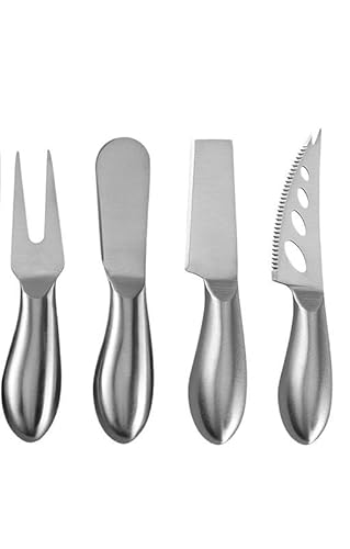 PIQIUQIU 4-teiliges Edelstahl Käsemesser Set, Edelstahl Brotzeitmesser Set,Buttermesser und Käsespatel, 13,5 cm, Silber von PIQIUQIU