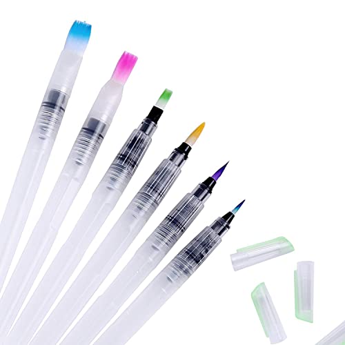 6 Stück Wasserpinsel Stifte, Aquarellpinsel mit Befüllbarer Wassertank, Wasserpinsel Stifte Pinsel Set von PIQIUQIU