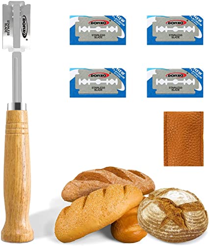 PIQIUQIU Bäckermesser Baguettemesser Teigmesser Brotmesser mit 5pcs Rasierklinge Ritzmesser zum Einschneiden von Baguette Brot oder Brötch von PIQIUQIU