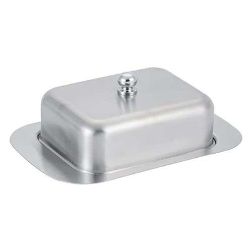 PIQIUQIU Butterdose Edelstahl Dessertschale Käsebrotbox mit Deckel Butterbehälter für 250 g Butter, Restaurant Zuhause, Silber, 18,8 x 12,8 x 6.7 cm von PIQIUQIU